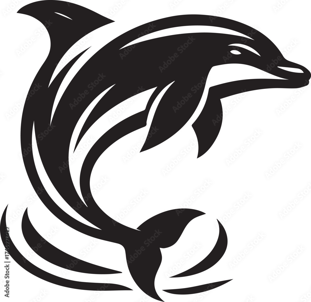 Obraz premium Jumping Dolphin Silhouette Vector Illustration
