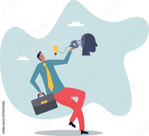 Creativity and idea thinking, brainstorm for solution, imagination or innovation to create new idea .about a man and his life.
