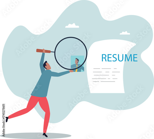Candidate resume review by HR human resources hiring manager, employment or searching for talent and new staff .about a man and his life.