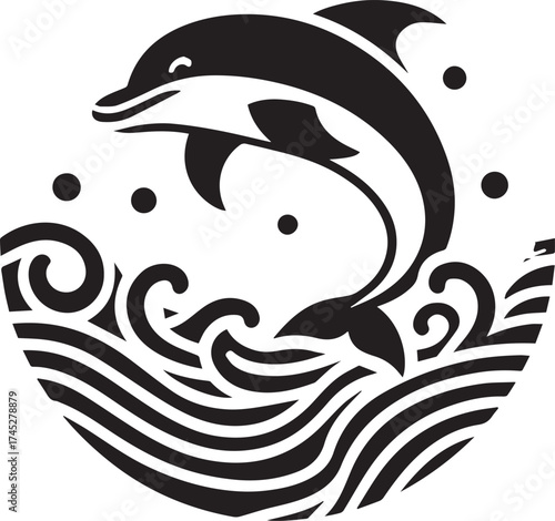 Jumping Dolphin Silhouette Vector Illustration