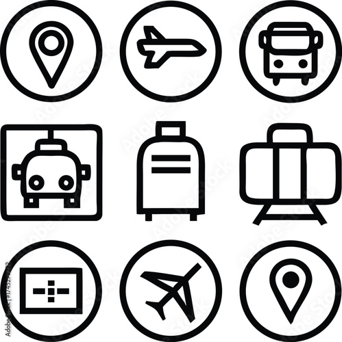 Travel and tourism icons for vacation planning