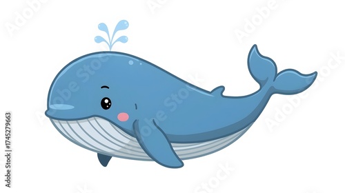 Blue whale illustration: a charming, animated blue whale with a whimsical design. this illustration is simple and appealing for children or for use in educational materials.