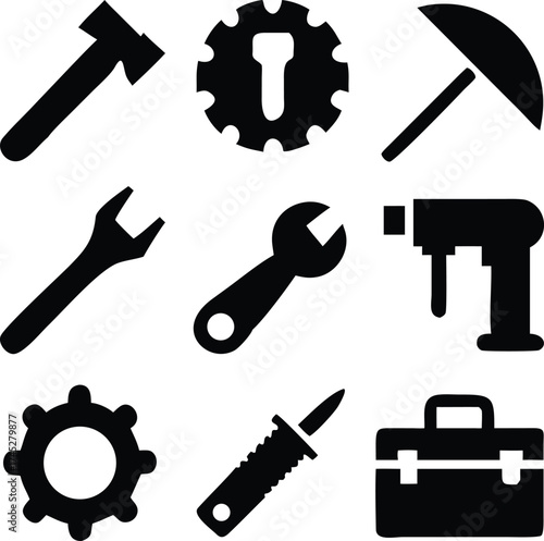 Assorted tools and equipment icons for repair and maintenance work