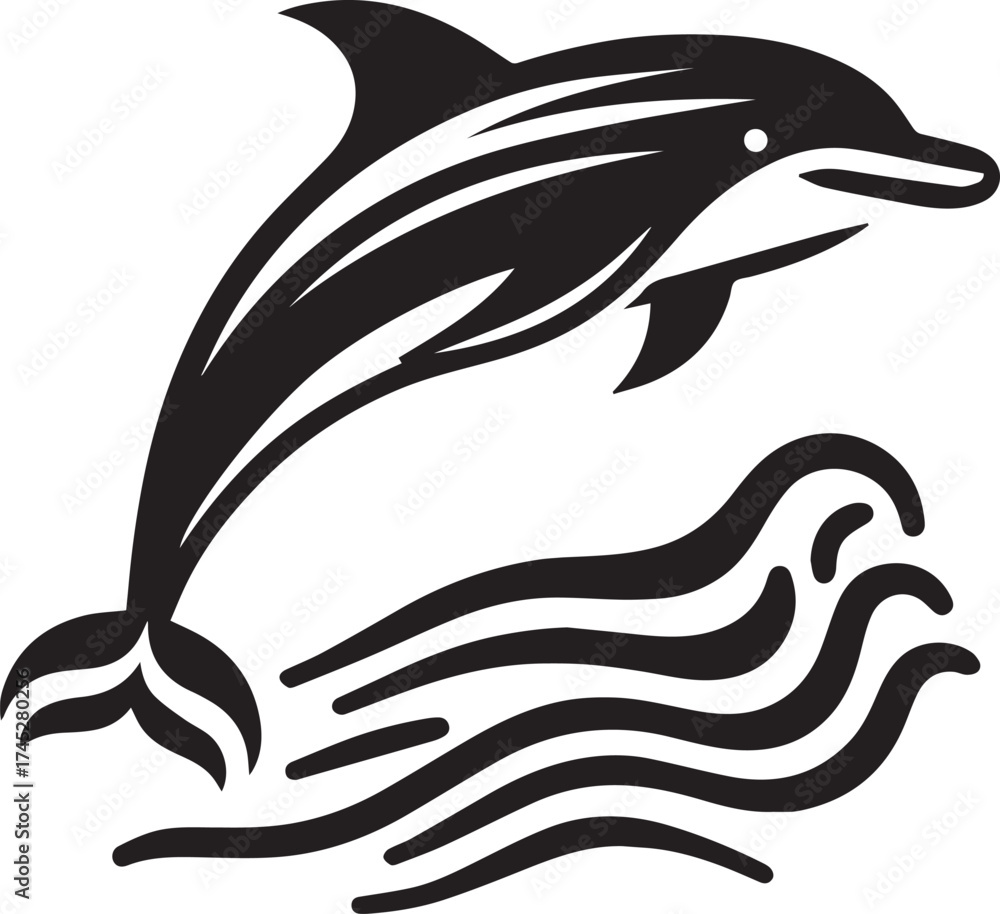 Fototapeta premium Jumping Dolphin Silhouette Vector Illustration