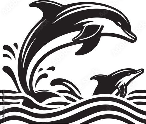 Jumping Dolphin Silhouette Vector Illustration