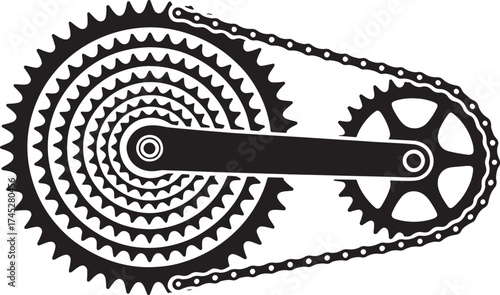 Bicycle crankset with chainrings and drive chain illustration bike gear