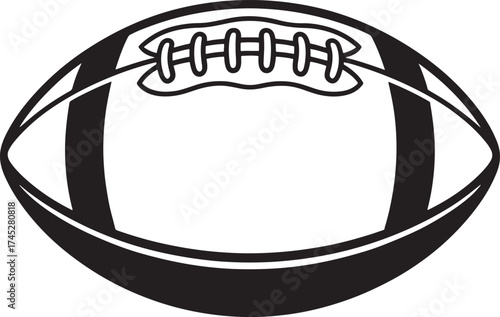 Black and white outline illustration of an American football Keywords: american football, sport, ball