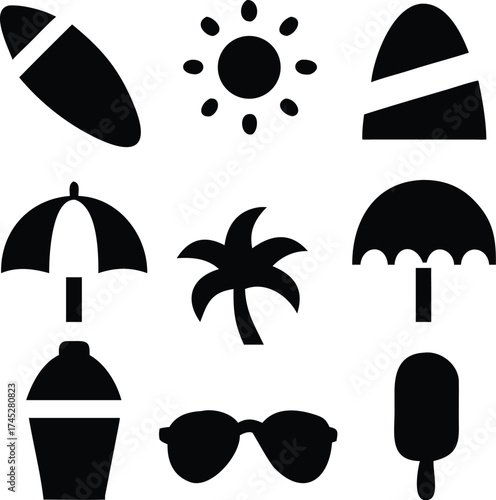 A collection of summer beach icons shows fun