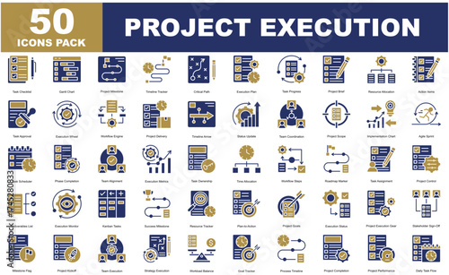 Project Execution dual tone icons set collection