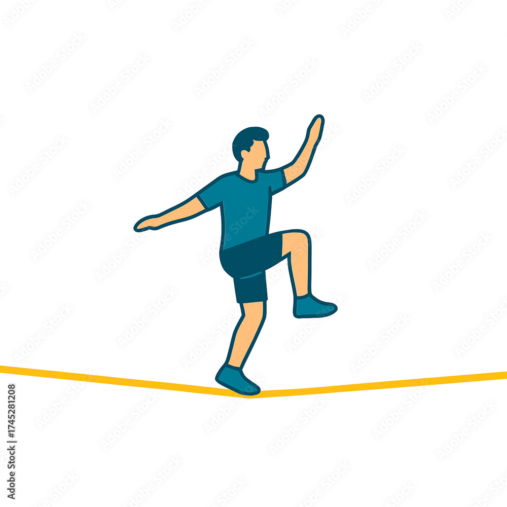 Fototapeta premium スラックラインをしている男性のイラスト
