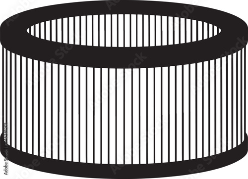 Black silhouette icon of a cylindrical air filter with vertical lines filtration purification