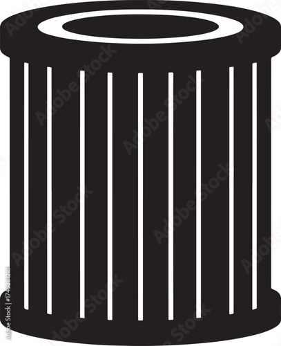 Black silhouette icon of a cylindrical filter with vertical lines Keywords: filter, cylinder