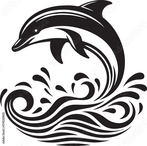 Jumping Dolphin Silhouette Vector Illustration