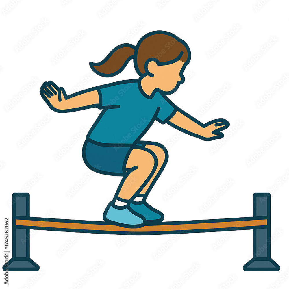 Obraz premium スラックラインをする女の子のイラスト