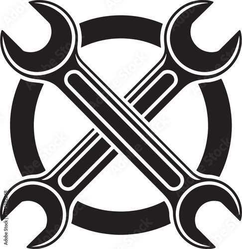 Crossed wrenches inside a circular frame black silhouette icon spanner tool
