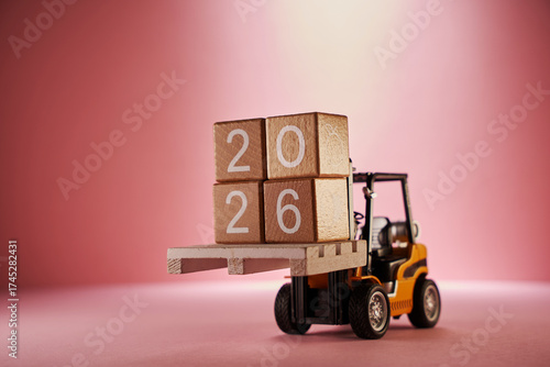 toy forklift with 2026 toy block.