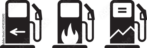 Icons of gas pumps showing different statuses: arrow, flame, and crack fuel station