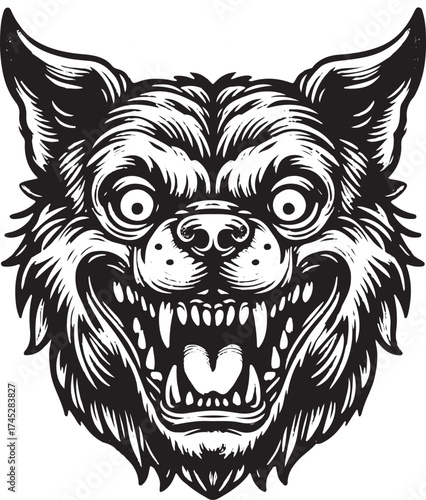 Intense werewolf illustration with bold lines perfect for horror designs or edgy apparel, capturing a fierce, primal energy for impactful visuals