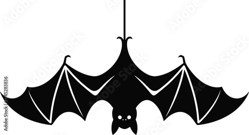 Black Bat Silhouette Hanging Upside Down Halloween Decoration and Simple Icon