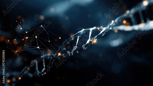 Futuristic 3D Render of DNA Helix with Biotech Visual Elements