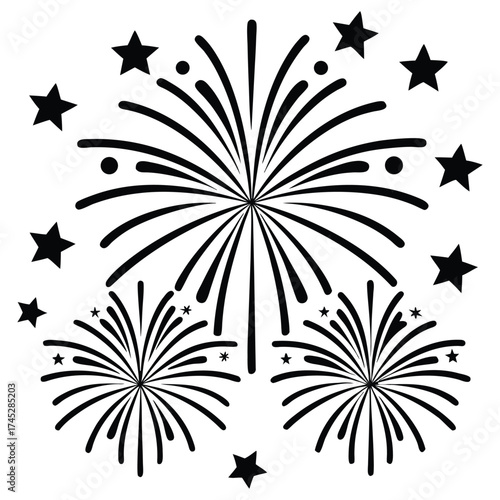 A black silhouette of New Year fireworks