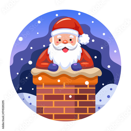 A flat style illustration showing santa claus 