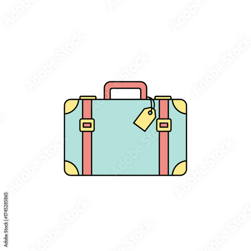 Vintage suitcase with colorful design and tag for travel  