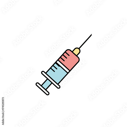 Colorful syringe with red and blue contents on white background  
