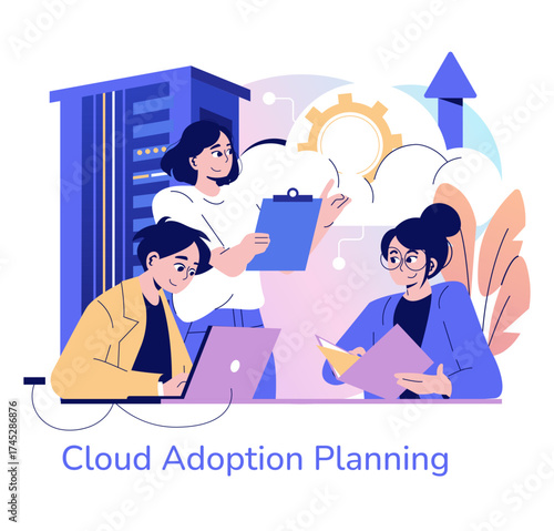Collaborating on Cloud Adoption Vector Illustration