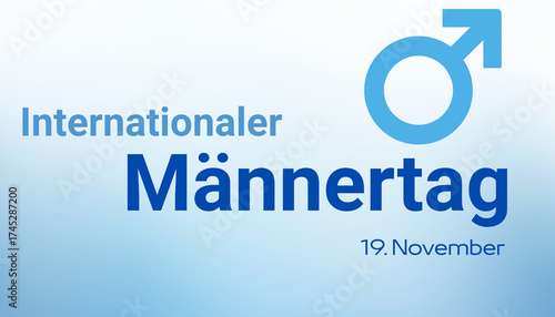 Internationaler Männertag, 19. November. Ein schlichtes deutsches Design mit klarem Männersymbol auf transparentem Hintergrund, modern und ideal für Bildungszwecke und digitale Poster.