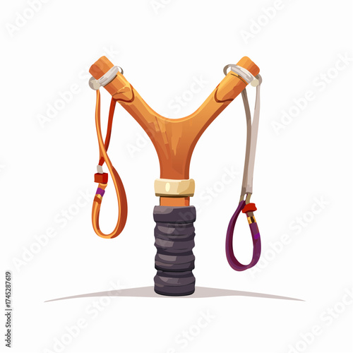 Wooden slingshot with elastic bands and handle