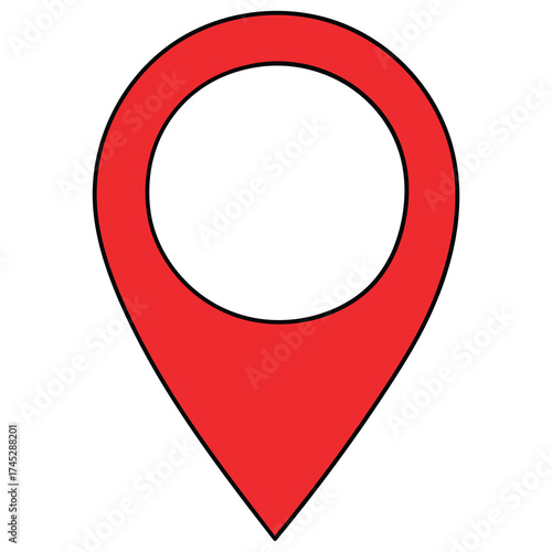 Hand-drawn cartoon red location pin on a white background.