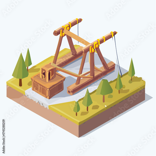 Wooden trebuchet siege weapon construction