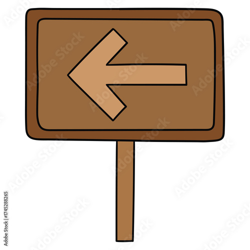 Hand-drawn cartoon wooden road sign on a white background.