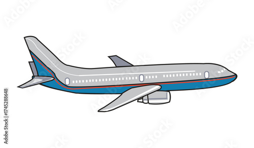Illustration of a commercial airplane isolated on white background, a symbol of travel and transportation