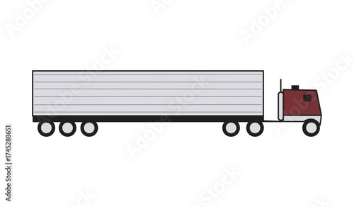 Illustration of a semitruck isolated on white background, showcasing its design and features for transportation