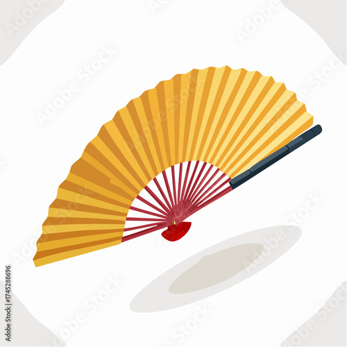 Yellow folding fan with dark handle