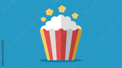 A container of popcorn with fluffy kernels spilling out symbolizing a fun snack experience for movie nights.