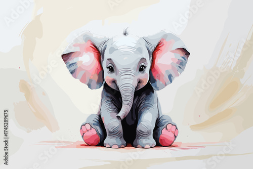 Adorable baby elephant portrait soft watercolor