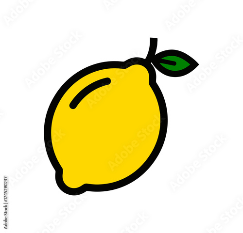 Vibrant Yellow Lemon with Green Leaf Isolated on White Background