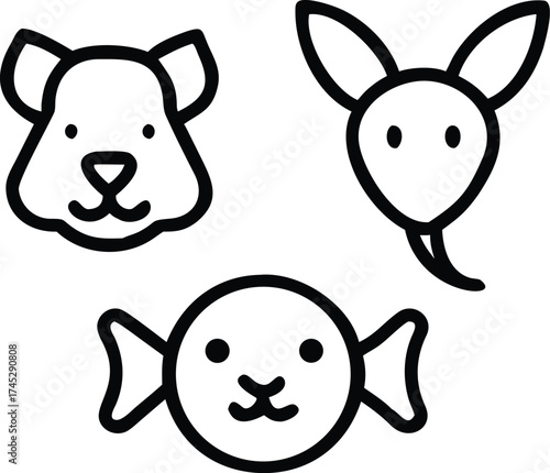 Illustration of a dog, rabbit, and candy