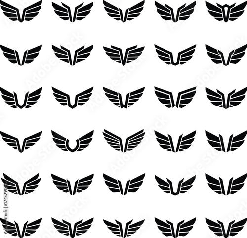 Minimal Black Wing Logo Collection – Modern Geometric Wing Emblems and Icons Set