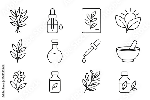 Herbal and Aromatherapy Line Icon Set