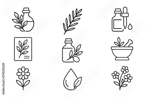 Herbal Line Art Icons Set