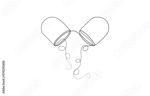 Continuous one line drawing of capsule. Single one line drawing single pill, capsule isometric icon.
