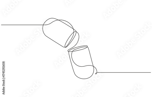 Continuous one line drawing of capsule. Single one line drawing single pill, capsule isometric icon.