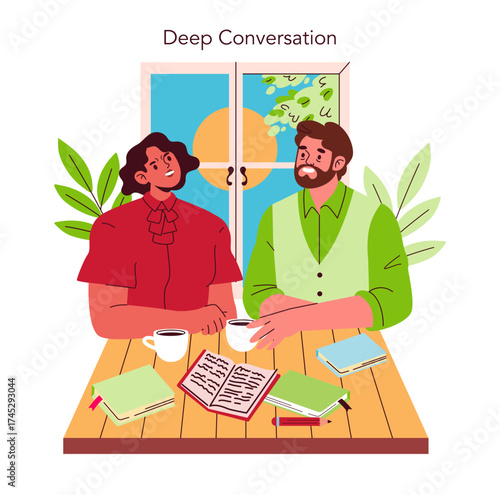 Vector Illustration of a Deep Conversation Over Coffee