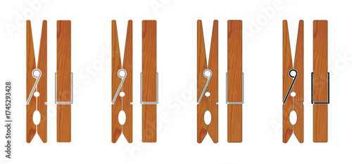 Wooden clothespin or clothespeg. For clothesline on a sunny day or pegs hang on a washing line. Wood clothes pin or clothes peg. Clothespins icon. Empty wooden clothes pegs. laundry fastener tool.