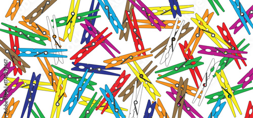 Cartoon clothespin or clothespeg. For clothesline on a sunny day or pegs hang on a washing line. Wooden clothes pin or clothes peg. Clothespins icon. Empty wooden clothes pegs. laundry fastener tool.