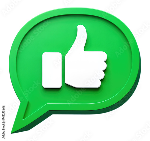 Green Thumbs-Up Icon in Speech Bubble, Transparent Background, Flat Design Element